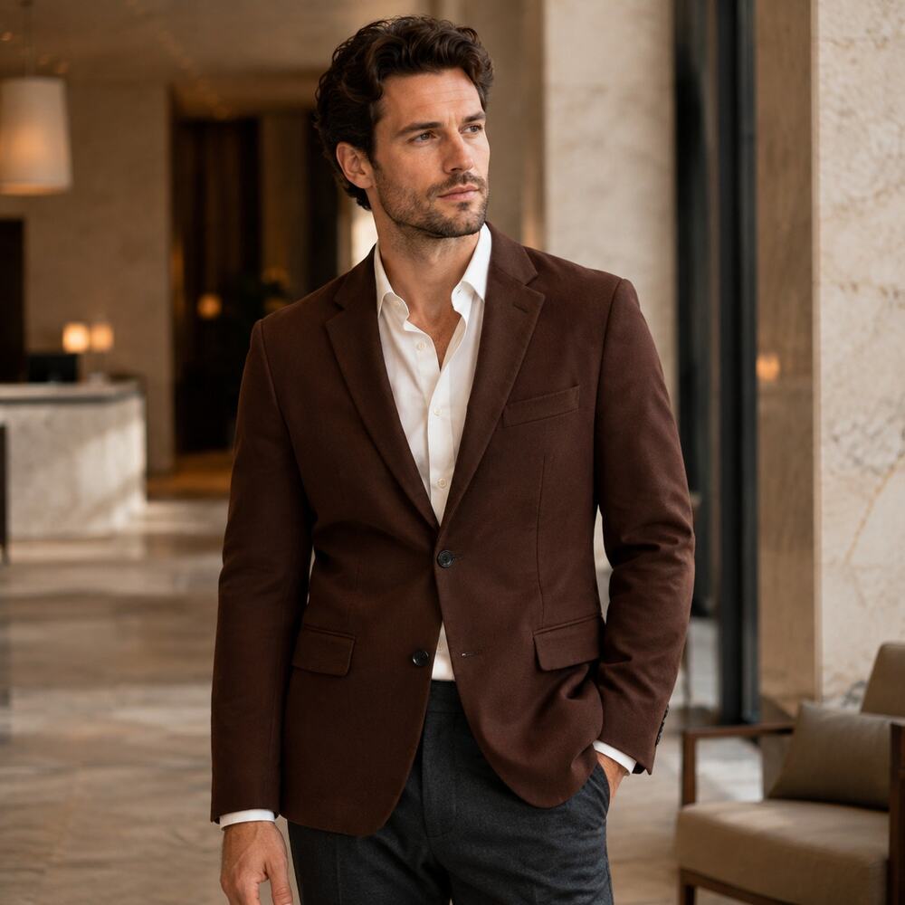INDOCHINO Mahogany Brown Sueded Cotton Blazer Mens Size 38 NWT